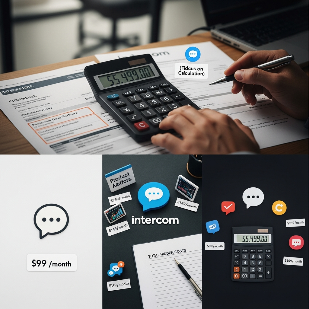 Comparison graphic showing different intercom.io pricing plans and costs, including Essential, Advanced, and Expert for 2026