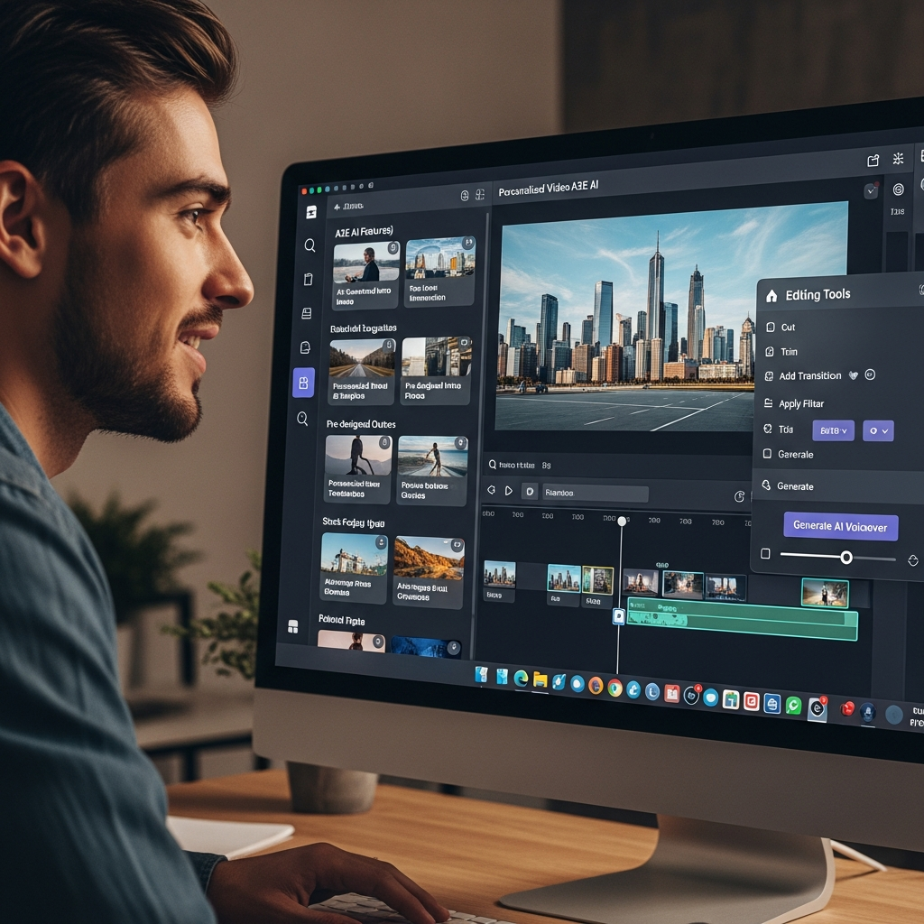 Visual summary listing key A2E AI features like workflow automation, video production, analytics, and integrations for business teams and agencies