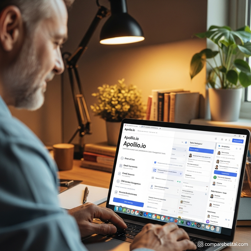 Visualizing the main features of Apollo.io AI-powered sales intelligence and CRM integrations, including automation and lead enrichment.