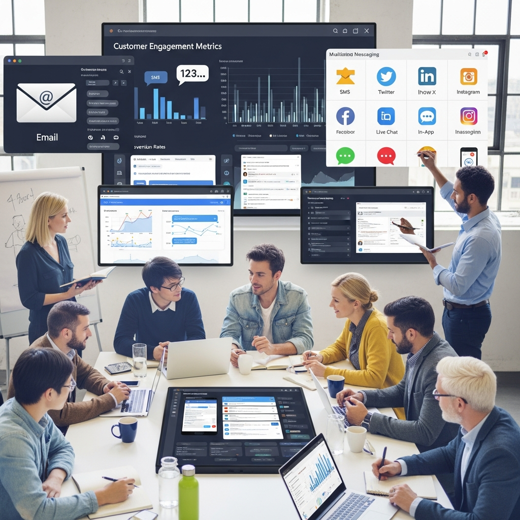Diagram illustrating the key features of Customer.io, including workflow automation, multichannel messaging, and flexible segmentation for advanced marketing teams.