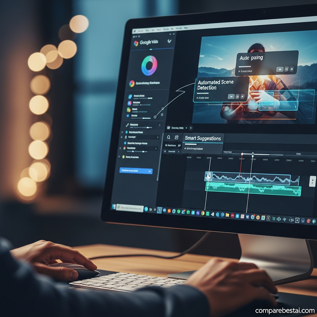 Screenshot showing google vids features such as AI storyboard, collaborative editing, integrations for video teams in July 2026.