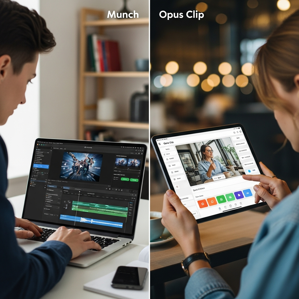 Screenshot of Munch's AI video repurposing dashboard, highlighting top features like auto-clip creation, captions, trend tracking, and team collaboration options.
