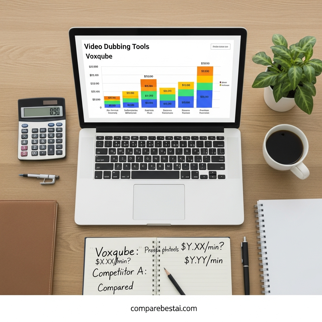 Overview graphic showing Voxqube’s key features: AI voice dubbing, batch video processing, extensive language support, and workflow automation.