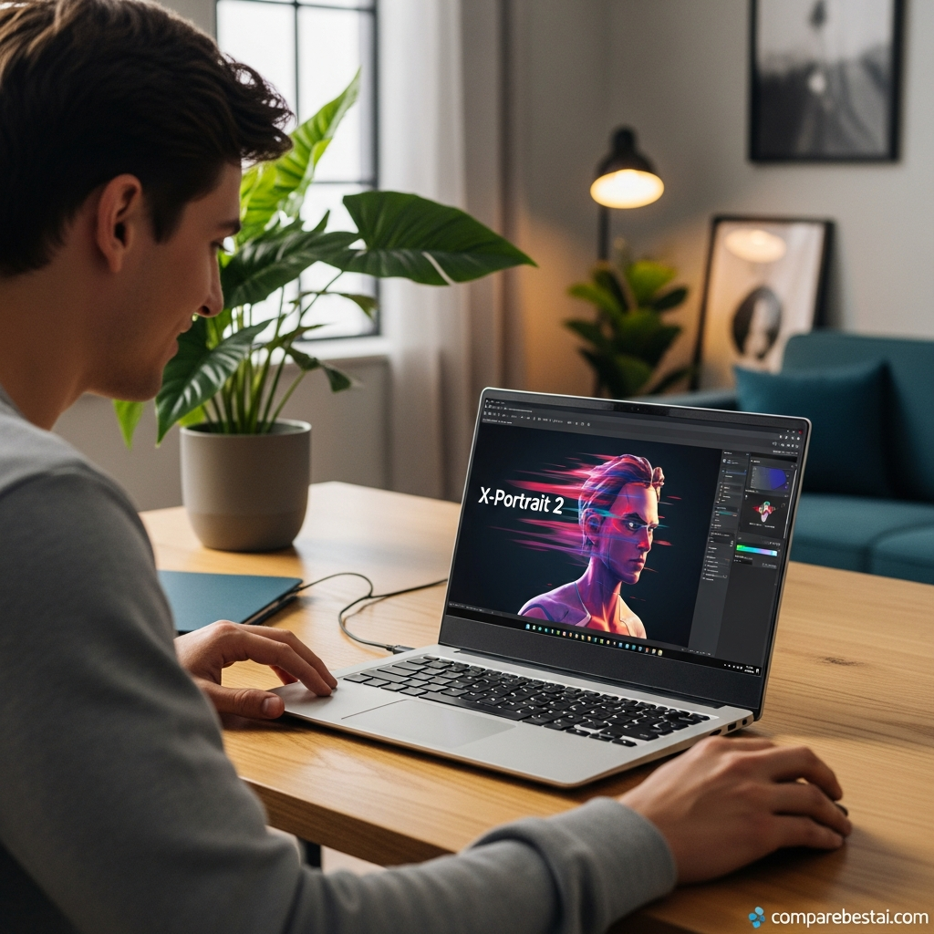Screenshot showing X-portrait 2 animation tool interface, highlighting emotional transfer, cross-style blending, and head movement controls for advanced portrait video generation.