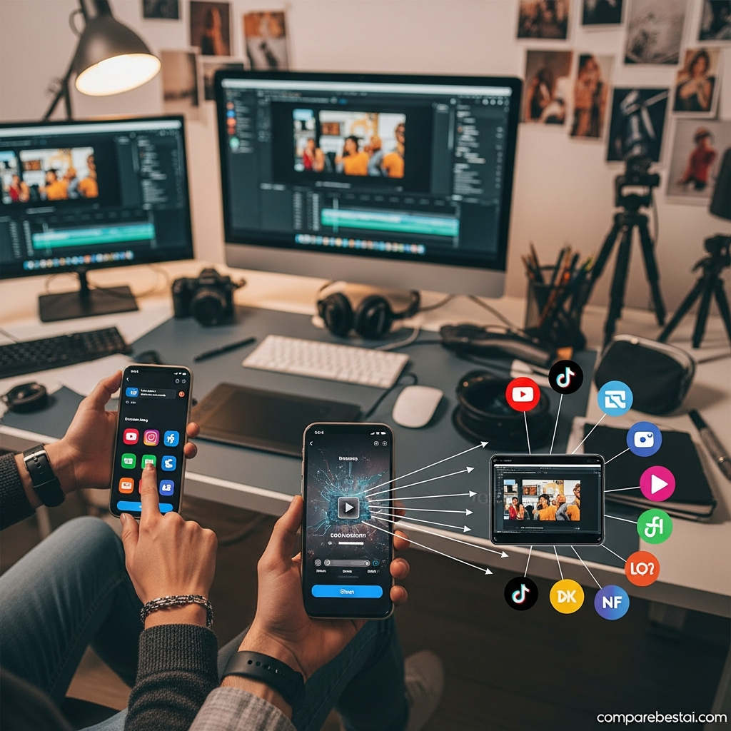 Diagram of AIReel’s most unique features, showcasing smart voiceover, workflow automation, and collaboration tools for video creation.