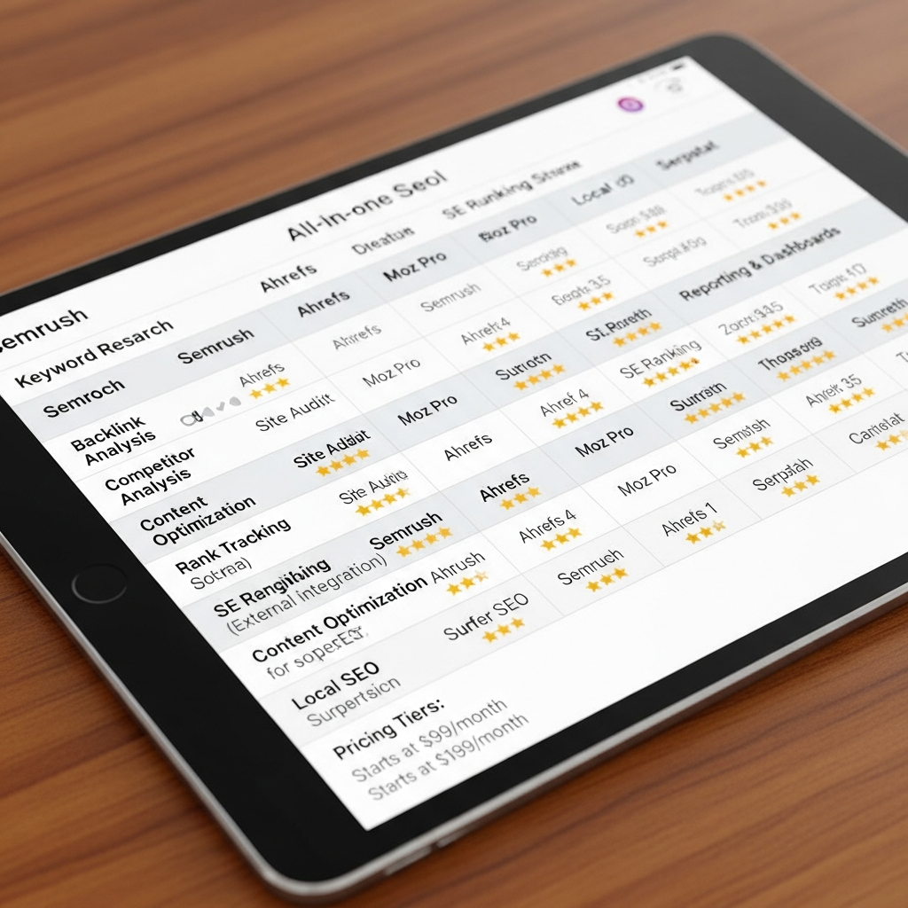 Visual breakdown showing how all in one SEO tools centralize keyword research, audits, rank tracking, and reporting for businesses and agencies.