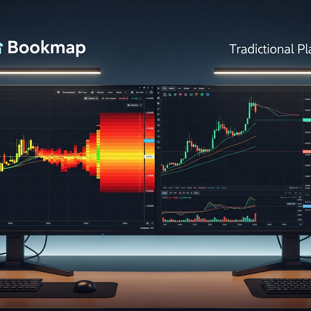Visual example of Bookmap's heatmap interface showing real-time market liquidity, order book depth, and trading activity on the Bookmap platform.