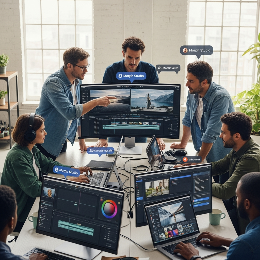 Comparison visual highlights what makes Morph Studio and Runway stand out for AI video workflows, automation, creative controls, and business scalability.