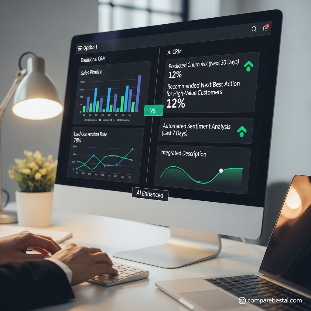 People working with charts and computers to show who should use AI CRM tools for business and sales growth.